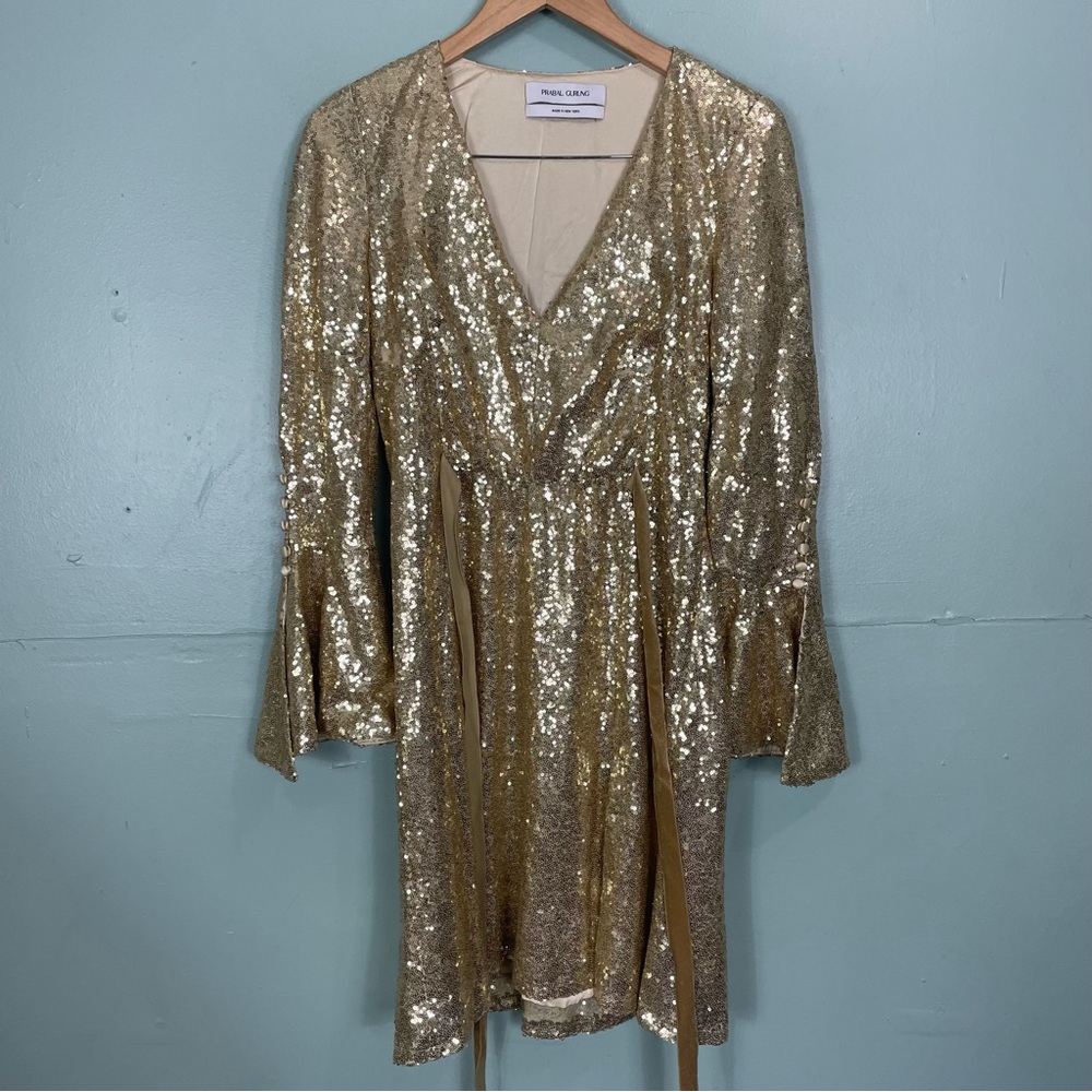 Prabal Gurung Gold Sequin Embellished Women’s Size 4 Mini Long Sleeve